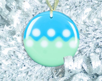 Blue & Green Holiday Orb© Fused Glass Ornament