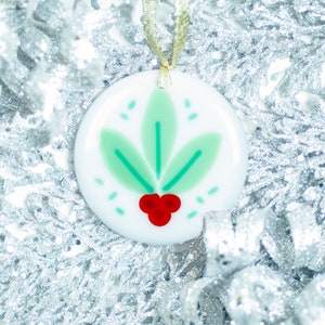 Holiday Laurel & Berries© Fused Glass Ornament