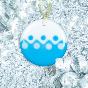 White & Blue Holiday Orb© Fused Glass Ornament
