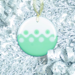 White & Green Holiday Orb© Fused Glass Ornament