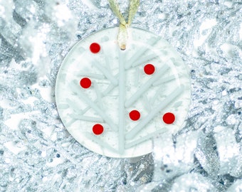 Snowy Holiday Winterberry© Fused Glass Ornament