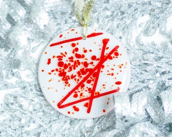 Holiday Peppermint Crackle© Fused Glass Ornament