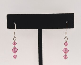 Floating Swarovski crystal drop earrings, Sterling silver dangle earrings