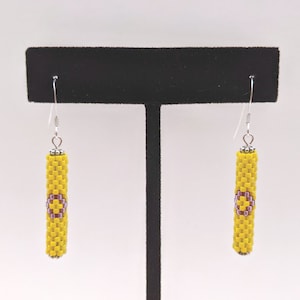 Intersex pride earrings, sterling silver earrings with peyote woven intersex flag, LGBTQ+ pride