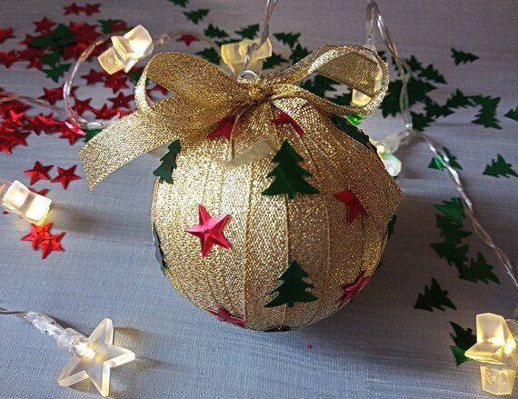 DIY Handmade christmas holidays bow Christmas tree ball Red 8 cm sequin ribbons christmas tree ornament gold