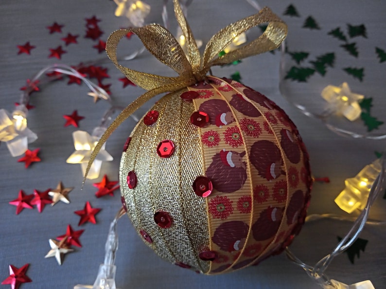 DIY Handmade christmas holidays bow Christmas tree ball Red 8 cm sequin ribbons christmas tree ornament gold