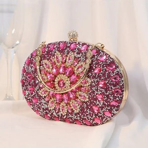 Luxury pink crystal beaded clutch for formal occasions, Pink Crystal wedding clutch purse, Bridal handbag