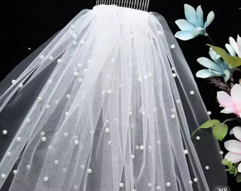 Wedding veil, Bridal veil, Pearl enhanced wedding veil, Bridal veil with pearls