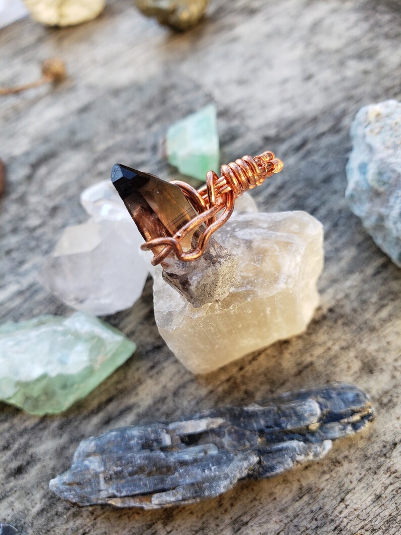 Wire Wrapped Ring Smoky Quartz Ring Natural Raw Crystal
