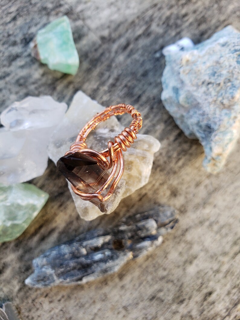 Wire Wrapped Ring Smoky Quartz Ring Natural Raw Crystal