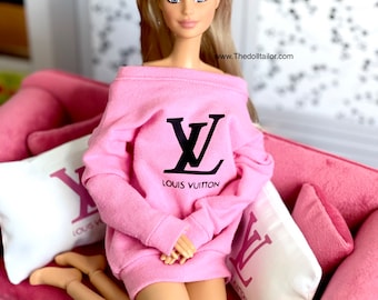 Pink sweater for fashion doll oversized sweater with logo