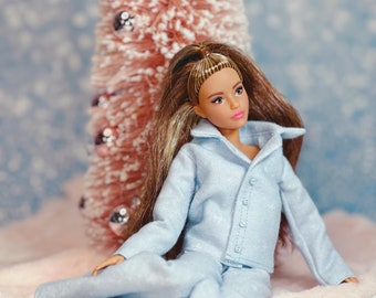 Pyjama en flanelle bleue pour poupées Barbie Pyjama de Noël