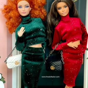 Velvet crop top and pencil skirt for fashion dolls Christmas dress for dolls 1/6 scale dress