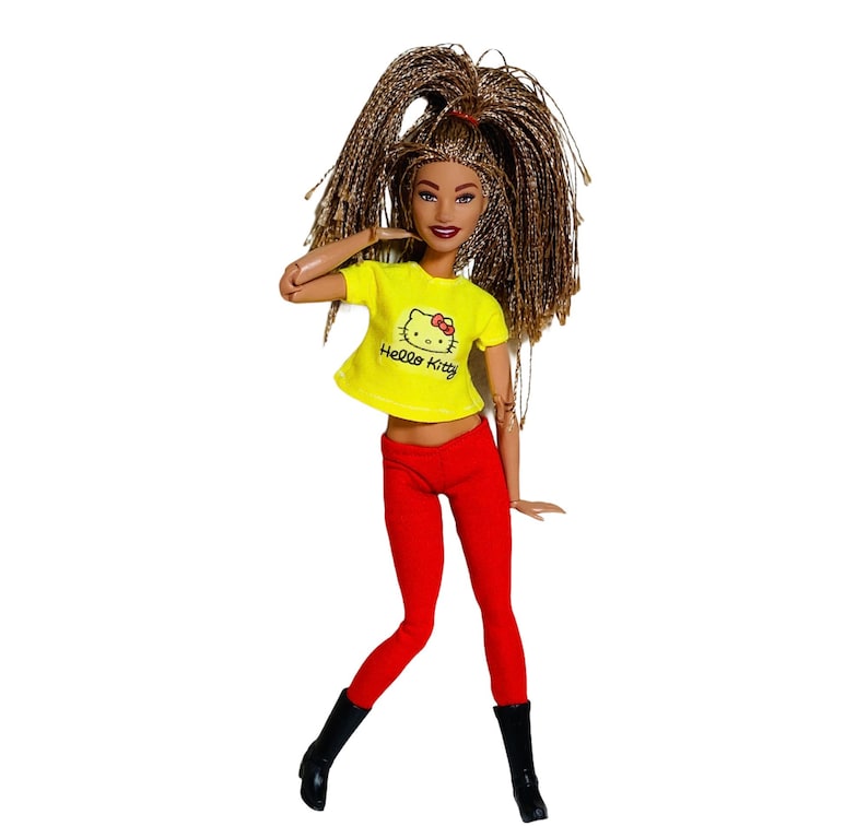 Hello kitty t shirt for Barbie dolls yellow top for Barbie doll made to move Barbie dolls