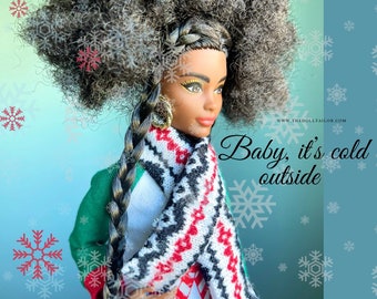 Knitted scarf for fashion dolls miniature scarf 1:6 scale winter scarf for dolls