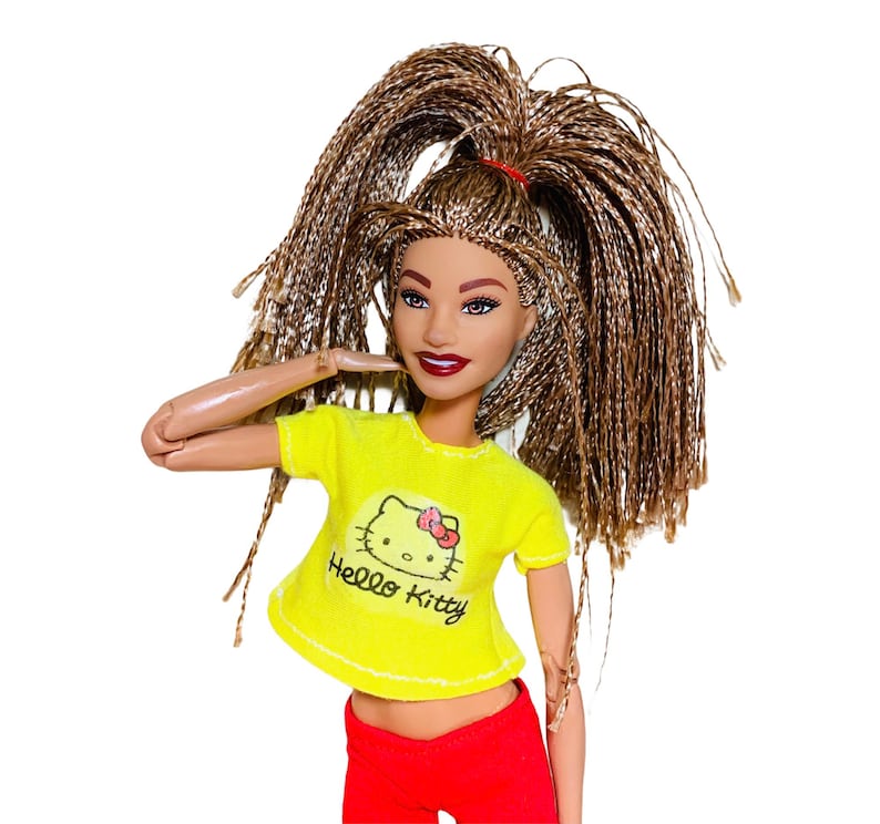 Hello kitty t shirt for Barbie dolls yellow top for Barbie doll made to move Barbie dolls