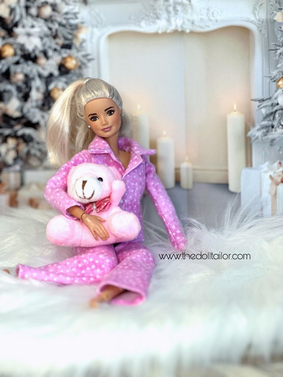 Pink Flannel Pajamas for Barbie Dolls Polka Dot Pjs for Dolls Etsy