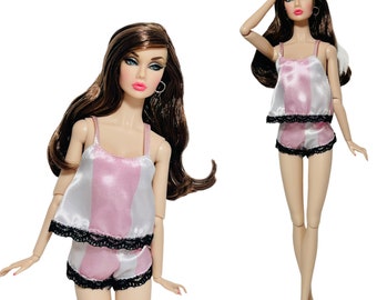 Pink lingerie for fashion doll pink and white satin sleepwear for poppy Parker pajama for dolls