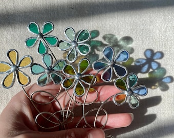 Stained Glass Flower Plant Stake (Small): Whimsical Indoor Garden Decor