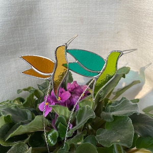 Hummingbird Plant Stake, Stained Glass Hummingbird, Indoor Plant Decor, Suncatcher, Sold Individually, Made to Order