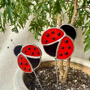Stained Glass Ladybug Plant Stake: Handmade Plant Lover Gift