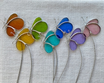 Butterfly Plant Stake, Stained Glass, Indoor Plant Decor, Suncatcher, Sold Individually