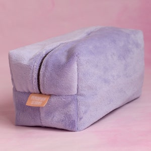Fluffy Makeup Bag, Purple Cosmetics Pouch, Plush Skincare Travel Accessory, Medium Zipper Storage, Gift for Beauty Lover