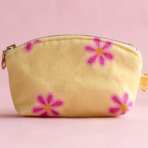 Petit portefeuille à imprimé floral, Porte-monnaie jaune zippé, Pochette compacte, Pochette de rangement pour le printemps, Porte-cartes en tissu, Cadeau pour le printemps