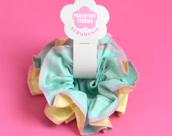 Oversized Reversible Cotton Scrunchie, Double Layer Hair Tie, Contrast Stitch Detail