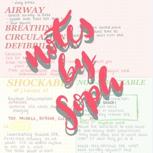 Puede incluir: Una guía escrita a mano para primeros auxilios en caso de hemorragia catastrófica, con instrucciones para las vías respiratorias, la respiración, la circulación, la desfibrilación y los ritmos chocables y no chocables. La guía incluye una sección sobre RCP y la importancia de llevar la cuenta de las compresiones torácicas.