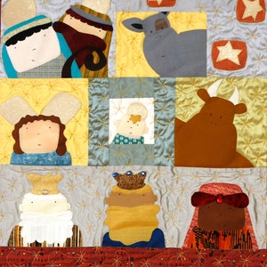 Manger applique PDF patern, Whimsical Creche quilt, christmas fusing template, Available for instant download, Patchwork, 32x32&quot; 82x82cm
