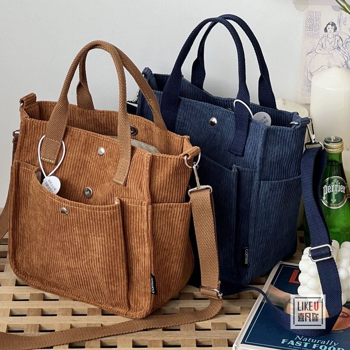 Corduroy Crossbody Tote Bag Corduroy Crossbody Bags Corduroy Etsy