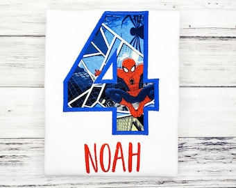 Spiderman Birthday Shirt, Personalized Embroidered Spiderman Shirt, 4th Birthday Shirt Boy, ANY NUMBER, Gift For Boys Toddler Bday