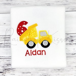 6th Birthday Yellow Dump Truck Name Shirt - Sixth birthday dump truck shirt - Construction birthday party - personalized shirt - embroidery