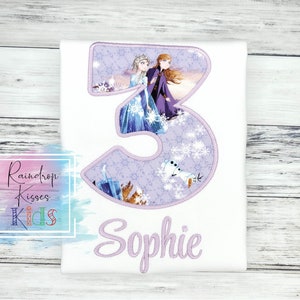 Frozen Girls 3rd Birthday Shirt, Elsa and Anna Personalized Embroidered Third B-day Shirt, ANY AGE, Custom Purple Name Gift for Toddler