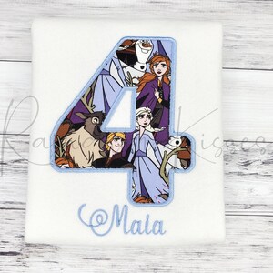 Camiseta de cumpleaños personalizada con número de Frozen de Anna y Elsa - Camiseta de cumpleaños personalizada de Frozen - Fiesta de cumpleaños de Frozen - CUALQUIER NÚMERO con nombre