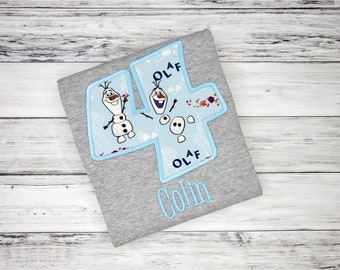 Camiseta de cumpleaños de Frozen para niño, camiseta personalizada con el nombre de Olaf para el tercer cumpleaños, camiseta personalizada bordada para el tercer cumpleaños, cualquier número