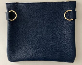 navy leather purse