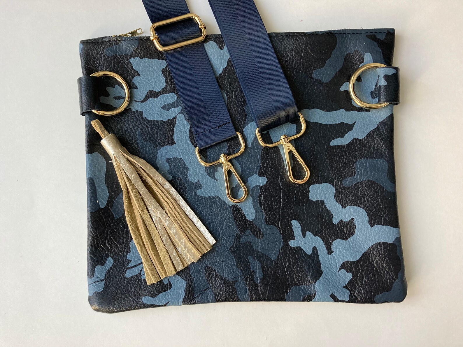 Navy camo crossbody bag with adjustable strap and handmade Etsy