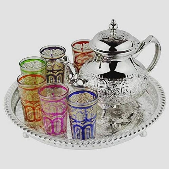 Moroccan Tea Set Moroccan Tea Set Premium Teapot Al Ghassal Etsy