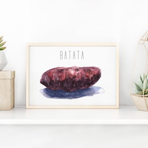 Batata Patata dolce Wall Art Stampabile Stampa digitale Cucina Download istantaneo Arte Moderna Acquerello Verdura Vegetariano Vegan Vegano