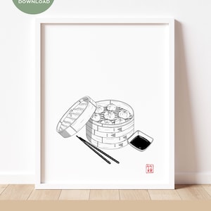 Dumplings, Japanese artwork, Food print, Handmade, Digital art, instant download, Wall art