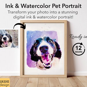 Personalized dog portrait, Digital portrait from photo, watercolor pet portrait, Custom pet portrait, Personalized gift for pet lovers.