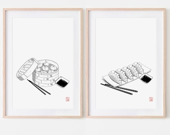 Dumplings and Gyoza Print Set, Japanese Food Poster (Digital Download)