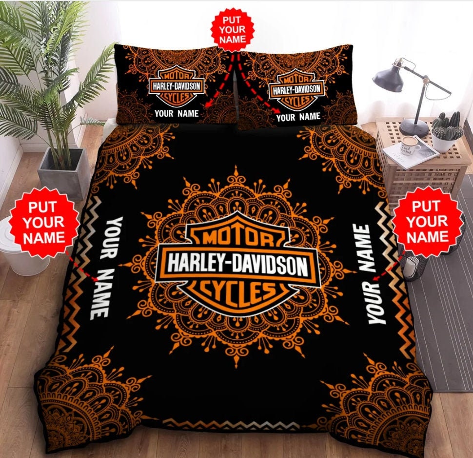 Harley Davidson Bedding Set Duvet Cover Mandala Custom Name Etsy