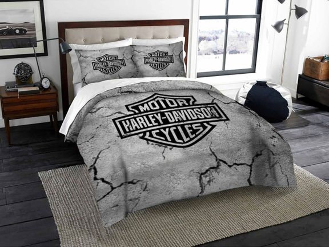 Harley Davidson Bedding Set Duvet Cover White GrayHarley Etsy