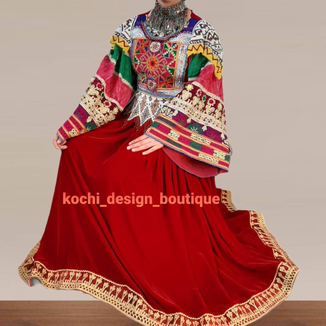 Red Velvet embroidery Afghan dress Etsy