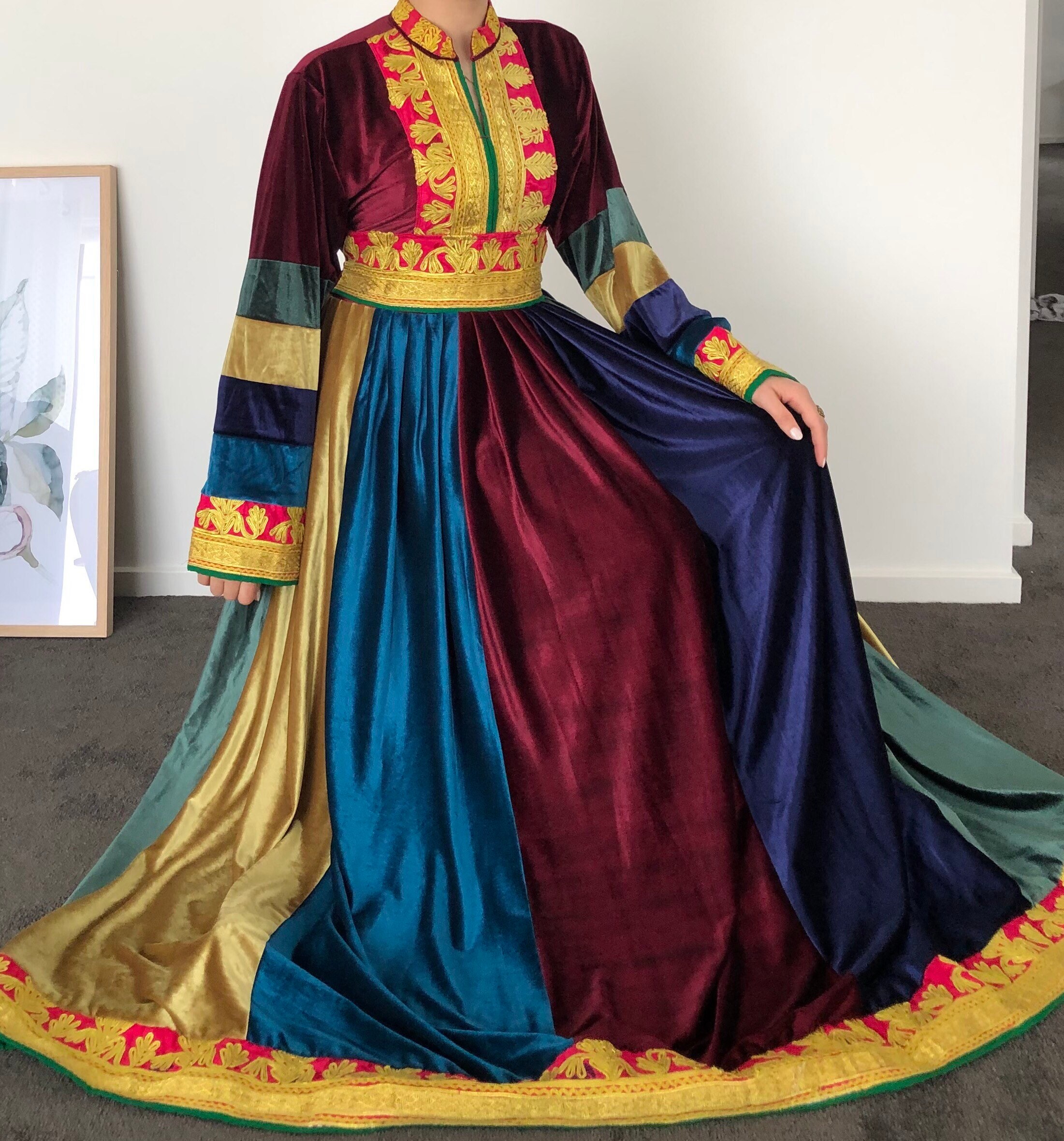 Multicoloured Velvet Afghan Dress Etsy Australia