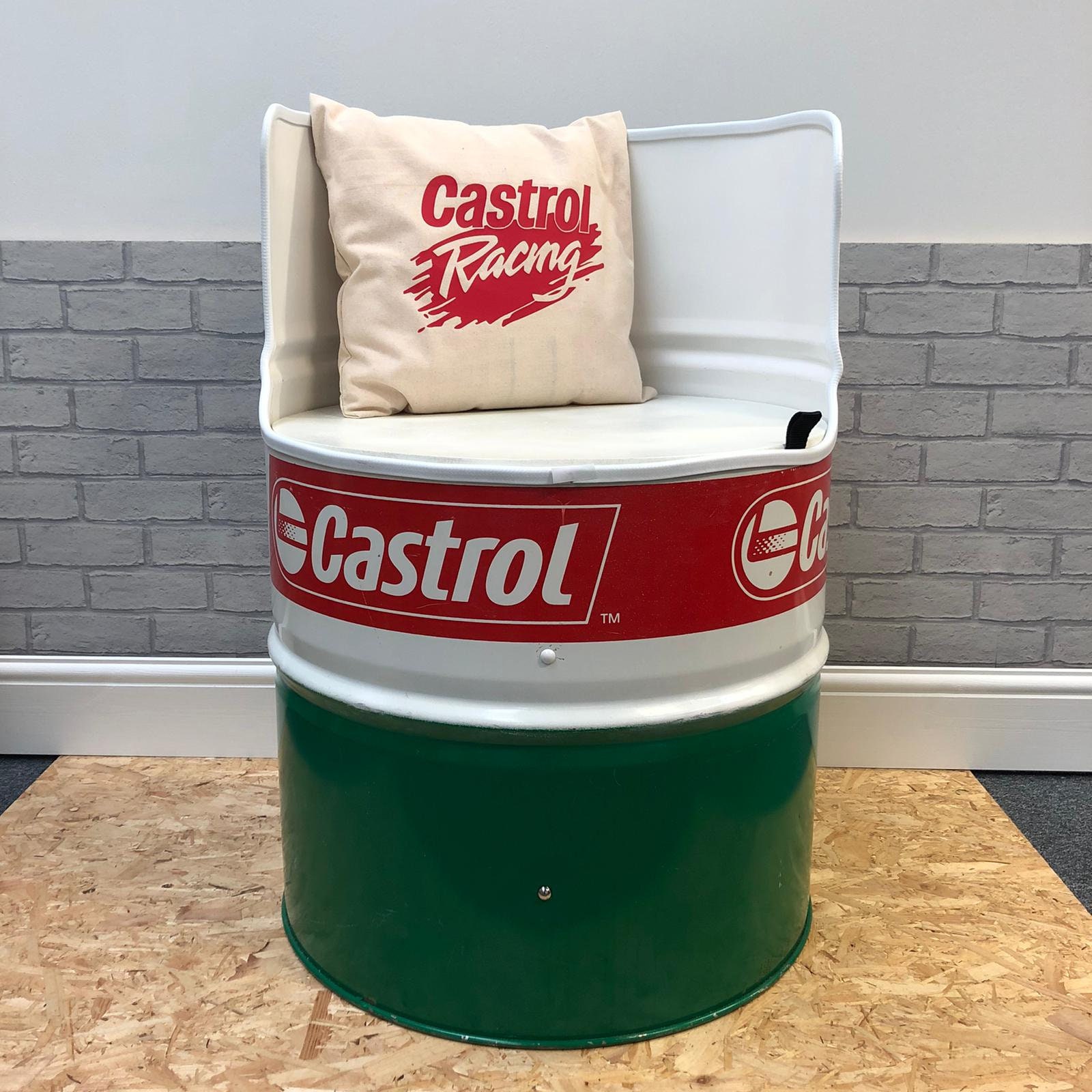Castrol Oil Drum Seat Storage Chair Plus Castrol Racing Cushion