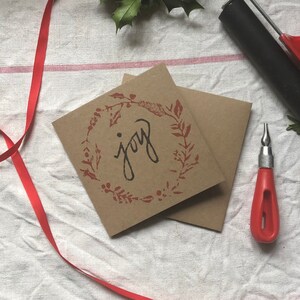 Tarjeta de Navidad impresa a mano con diseño de guirnalda - Incluye sobres